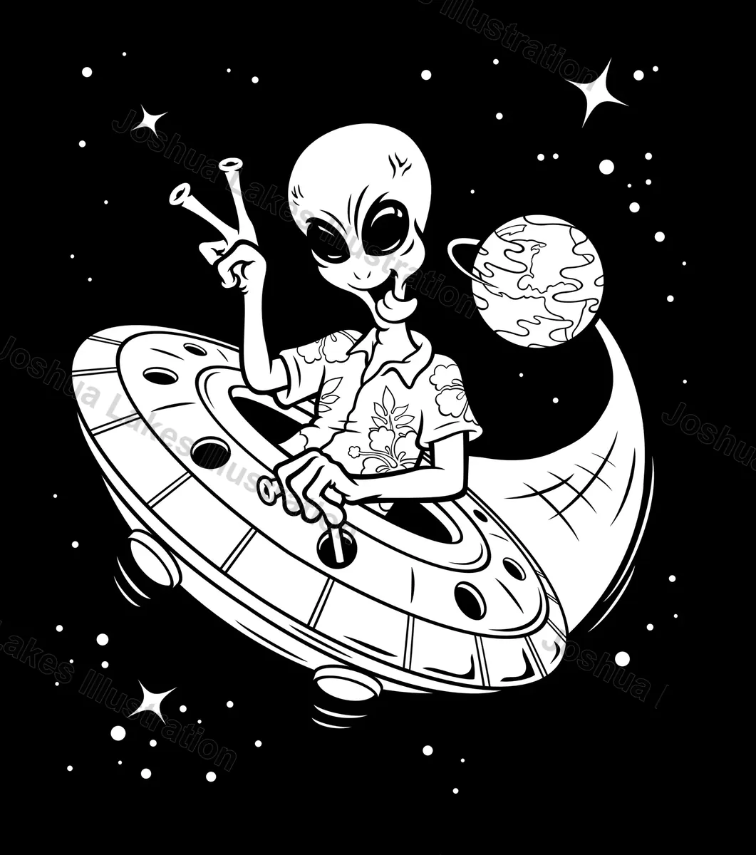 Alien Peace Out - original illustration by Joshua Lakes