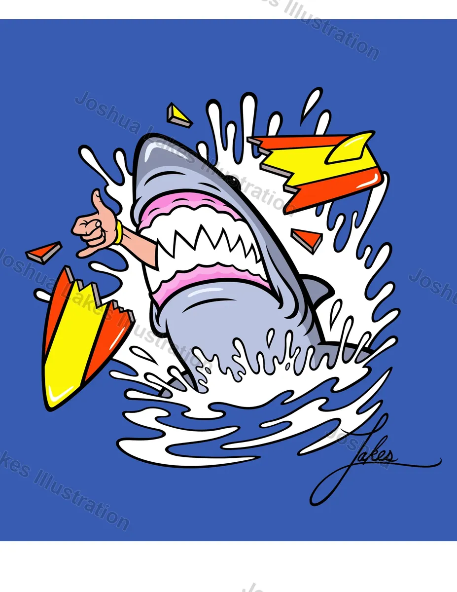 Shark Attack - original illustration by Joshua Lakes